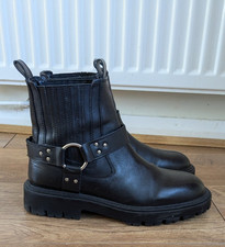 GORGEOUS ZARA BLACK LEATHER BIKER BOOTS UK SIZE 5 - EUR 38
