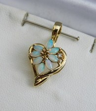 2000 QVC 9CT YELLOW GOLD MARQUISE OPAL ROUND DIAMOND HEART + FLOWER PENDANT 1.4g