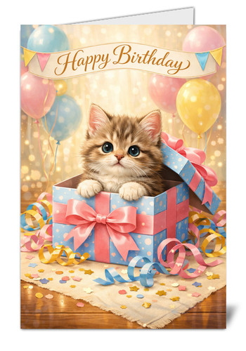 Cute kitten birthday card - kitten,