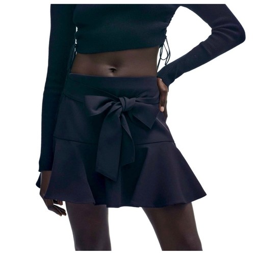Zara black bow tie ruffle - black,