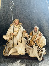 Christmas Nativity Holy Family Fabric Mache Religious Scene Cream Gold 41cm Rare