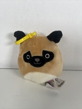 Kellytoy Squishmallow Clip Prince Pug Dog Plush 3.5” Brown Beige Black