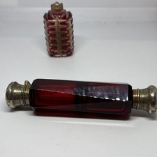 Victorian Double-Ended Scent Bottle Ruby Red Glass, One Side Flip & One Screwtop