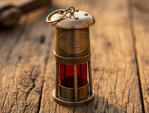 Vintage brass miners lamp red - vintage,