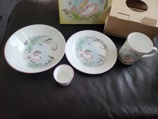 Mr Mouse & Mrs Rabbit Bone China Baby Feeding Set, Plate,egg Cup,mug ENGLAND