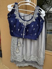 Grey And Navy Blue Crepe Silk