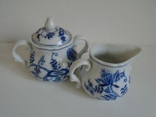  BLUE DANUBE LIDDED SUGAR BOWL & MILK JUG BLUE ONION DESIGN 
