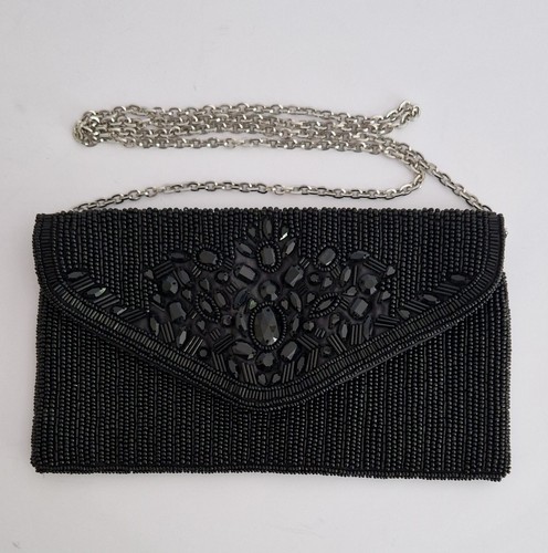 Beaded black evening - beaded, clutch