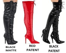 Mens Thigh High Over The Knee Fetish Boots Front Lace Stiletto Heel Sizes UK9-12