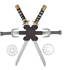 Double Ninja Sword Set Back Pack Fancy Dress Martial Arts Ninjas Weap Kids Prop