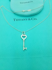 Tiffany & Co. Open Heart Small Key 16" Chain Necklace Sterling Silver, RRP £370