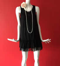 New Look Black Flapper 1920s Gatsby Charleston Lace Beaded Dress Size 14
