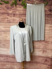 Womens Jacques Vert Sage Green 3Pc Skirt Suit, Formal/Wedding Outfit, Size UK18