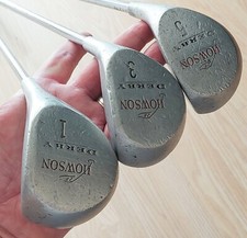 3x Vintage R/H Howson Derby Metal Wood Golf Clubs 1 3 5