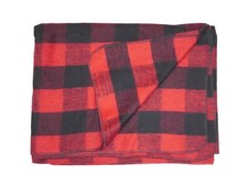 75% Wool Blanket Buffalo Plaid Check Throw Rug Red & Black Outdoor / Indoor Soft