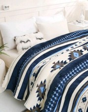 Warm Blanket Bed Throws Blue Aztec Design Soft Double 150cm x 200cm Gift Him Her