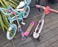 Kids Bike Girls 14in Wheels Pedal  2x Scooter