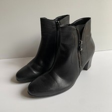Gabor black leather mid heel ankle boots UK 6 VGC classic zip side
