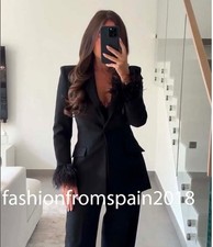 ZARA NEW WOMAN FITTED FEATHER BLAZER JACKET BLACK XS-XL 9339/696/800