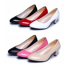 Women's Ladies Low Heel Court Shoes Comfort Work Office Formal Wedding Size New