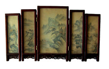 Vintage Chinese Silk Hand-Painted Table Folding Screen Scenic Landscape 5 Panels