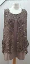 Nina Leonard Sleeveless Scoop Layered Neck Tunic Tank Mocha New Size Medium QVC