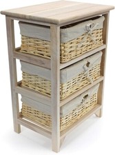 3 Tier Drawer Wooden Storage Cabinet with Wicker Baskets Bedroom Bedside Unit...