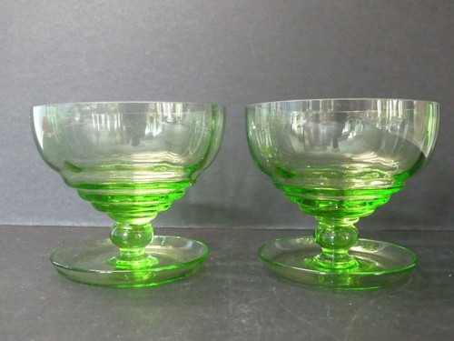 Green glass art deco footed - glass,