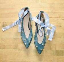 Blue Flat Block Heel Ballet