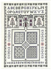 Blackwork Sampler with ABC - Cross Stitch Kit on 14 ivory aida with colour chart