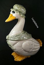 Vintage Decorative GLAZED CERAMIC MOTHER GOOSE duck Bird Large COOKIE JAR 12¾"