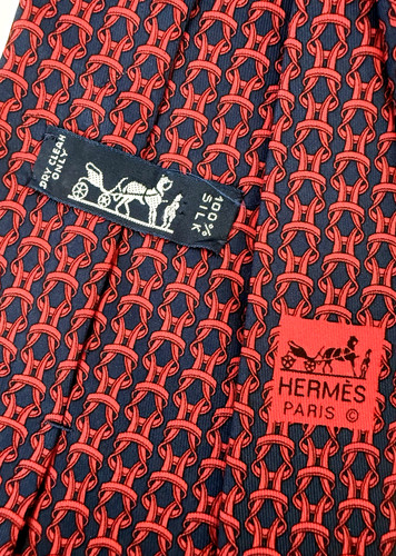 Hermes tie navy and red - and, chain