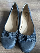 Hotter Jewel Lizard Black Leather Shoes Dolly Ballet Pumps Bow UK 6.5 Std