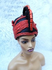 Red Artificial Coral Beaded Edo Benin Igbo Ibo Okuku Wig Headpiece