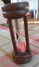 Vintage Glass Wooden Sand Egg Timer Kitchenalia Treen 10cm tall 3 Minute Timer