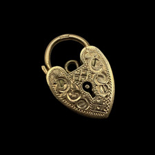 Engraved Heart Padlock - Vintage Solid Gold Charm