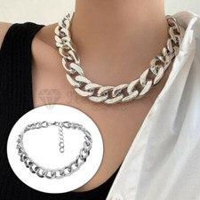 Lightweight Hip Hop Punk Silver Chunky Curb Chain Link 18ct Gold Plated Necklace