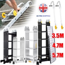 3.5M-5.7M Folding Ladder Aluminium Ladder Multi Purpose Extendable Platform Hook
