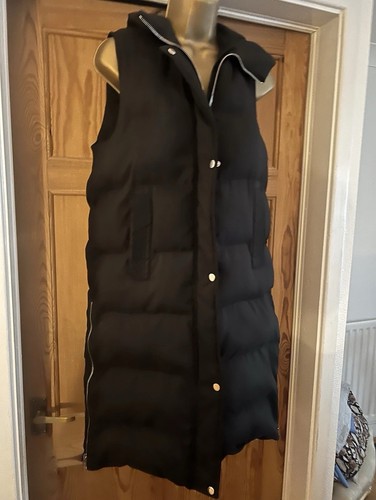 Ladies long black padded gilet - long,