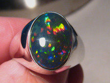 4.7 ct.    Black crystal  Welo Opal  Men's Ring   ,  Sterling Silver