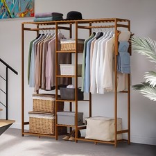 Wooden Clothes Rail Rack Garment Hanging Coat Display Stand Shelf Open Wardrobe