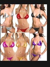 Shiny Wet Look Bikini Bra Knickers Vinyl Faux Leather Adult Teen UK 6-8