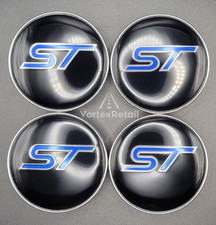 SET OF 4 ST BLUE & BLACK 60mm ALLOY WHEEL CENTRE CAPS FOCUS FIESTA KA KUGA FORD