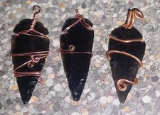 Obsidian crystal arrowhead copper wire wrapped pendant