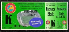 MANCHESTER UNITED 1991 EUROPEAN CUP WINNERS CUP FINAL TICKET " RARE " UN-USED