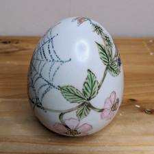 Ceramic Egg Spider Web Floral Butterfly Ornament Studio Pottery Whimsical Goblin