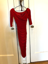 Pinup Couture Laura Byrnes size XS matte red jersey ruched Monica wiggle dress