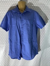 Mens Debenhams 17” Blue Short Sleeve Classic Fit Smart Casual Work Suit Shirt