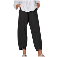 Ladies Summer Cotton Linen Baggy Trousers Plus Size Womens Casual Harem Pants UK