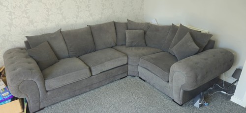 Grey fabric corner sofa suite - fabric,